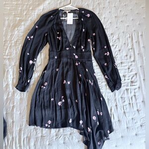 Equipment Black Dress with Purple Floral Pattern